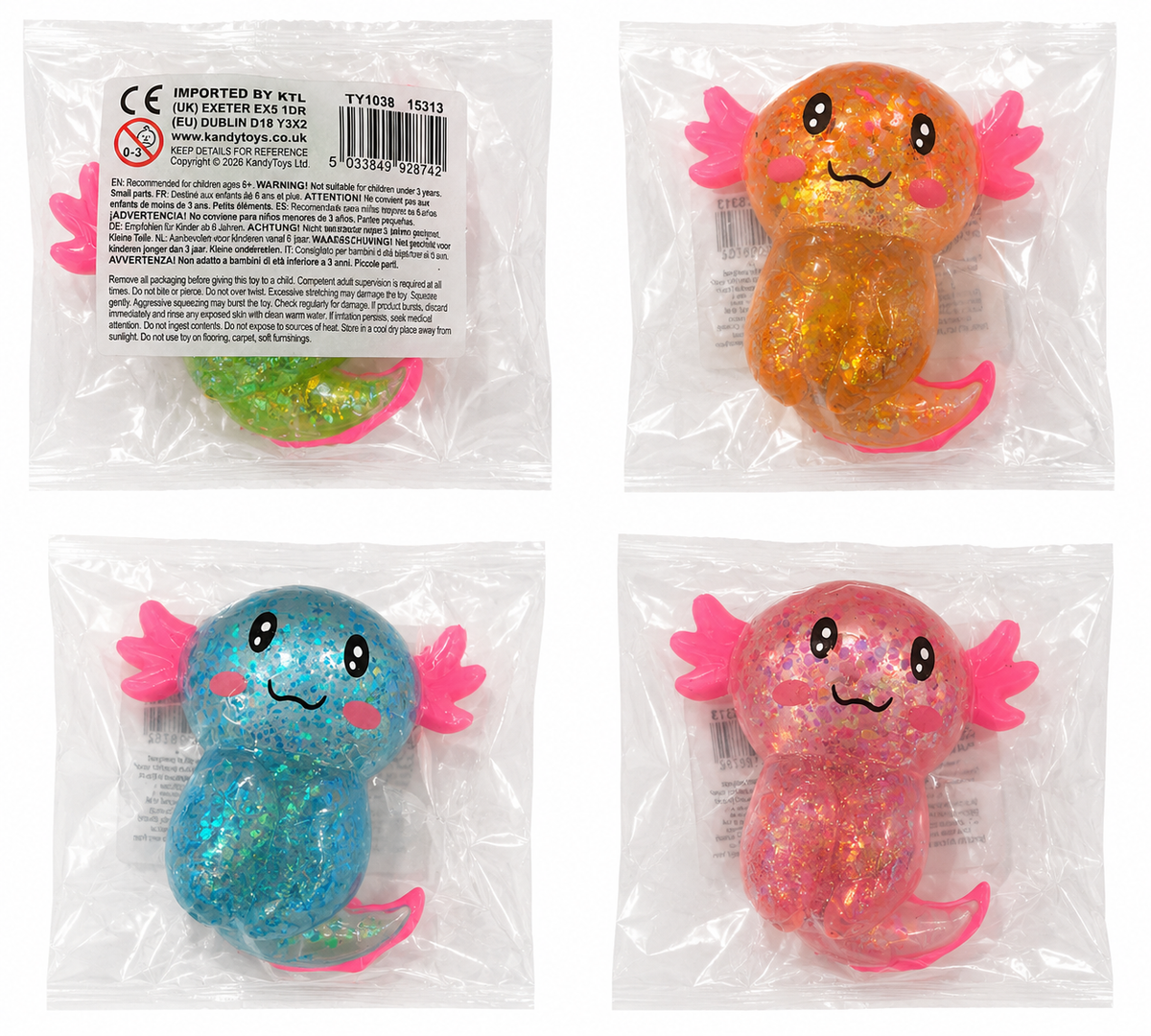 Stretch Sugar Axolotl – Glitter Squishy Sensory Toy