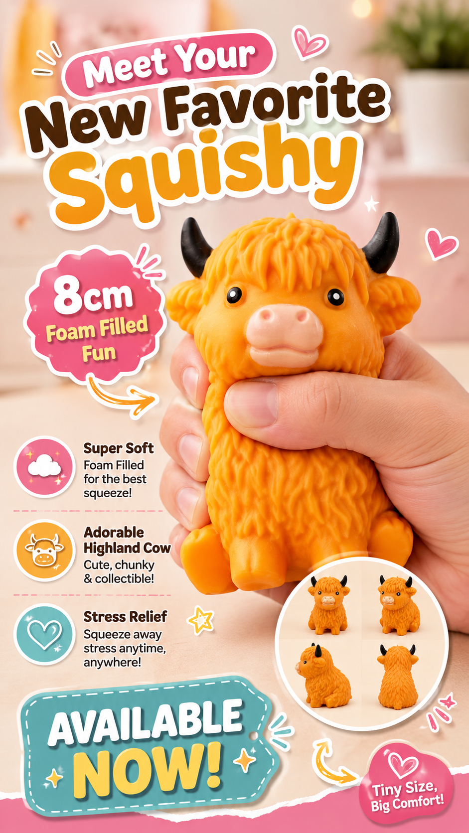 Highland Cow Squishy- Foam Filled